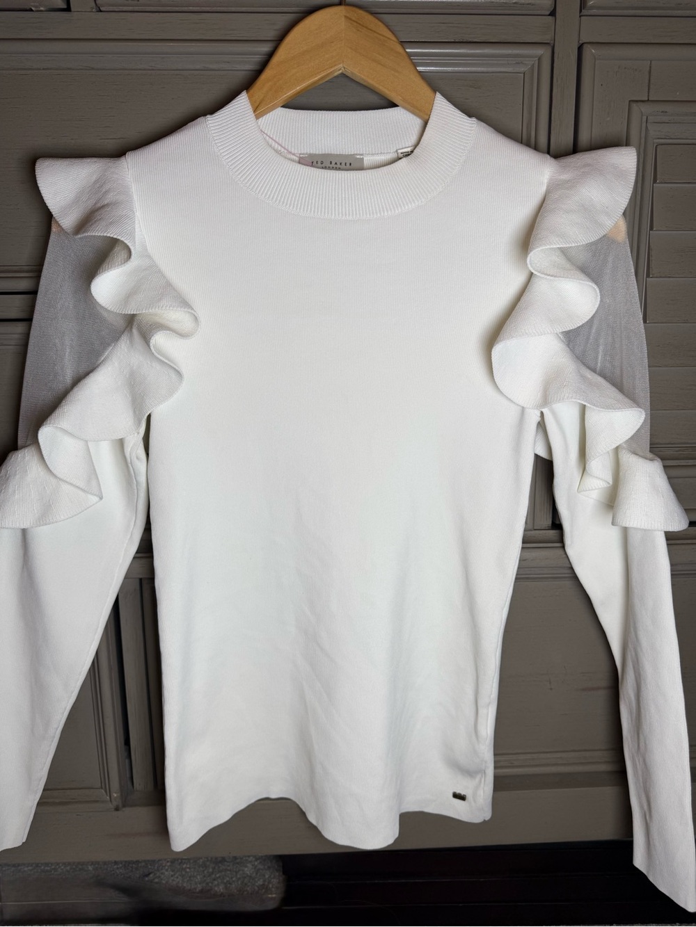 Ted Baker London White Ruffle-Accent Knit Top